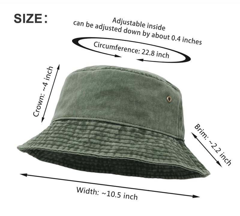 UltraKey Bucket Hat, Wide Brim Washed Denim Cotton Outdoor Sun Hat Flat Top Cap for Fishing Hiking Beach Sports Army Green - Image 2